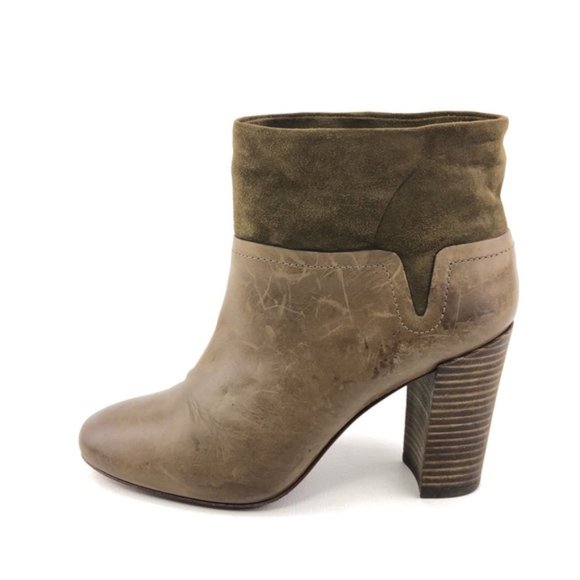 Aerin Olive Leather Ankle Boots 7 - Picture 1 of 12